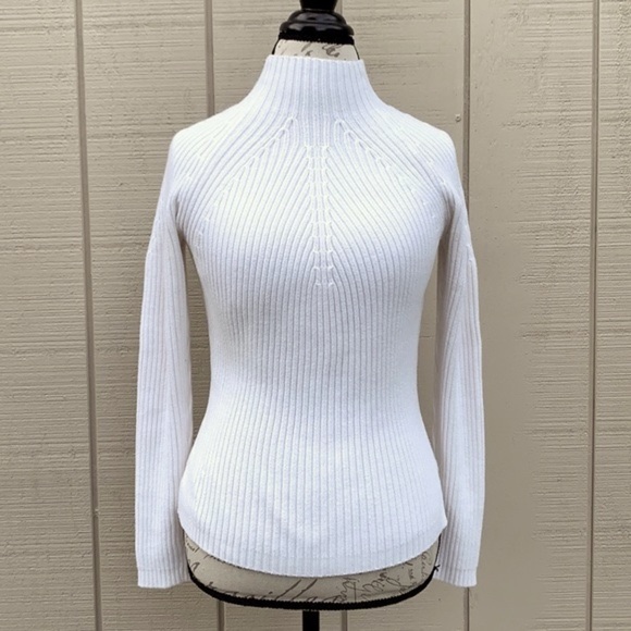 CREAM Ribbed Knit Mock Neck Cotton Sweater - Picture 1 of 9
